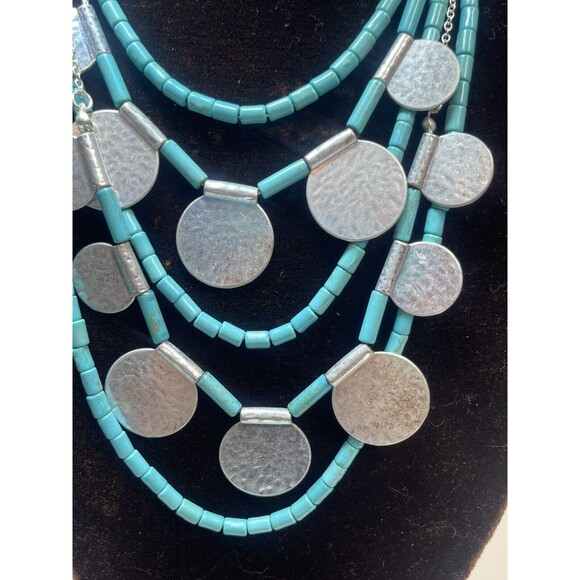 Sonoma Multi Stand Faux Turquoise Silver Disc Necklace New - Picture 3 of 6